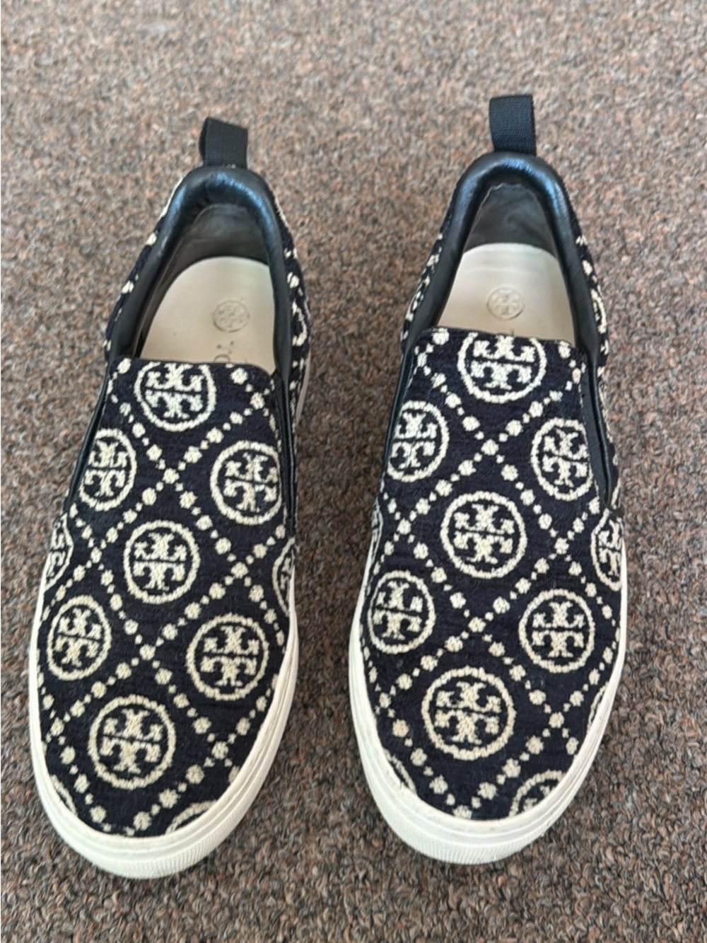 Tory Burch women Black & Cream Logo Slip-On Sneakers